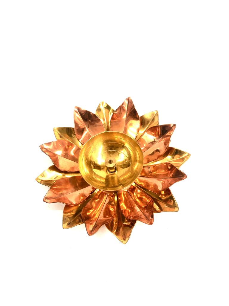 Auspicious Brass Lotus Shaped Diya Indian Handicrafts Copper Shade By Tamrapatra