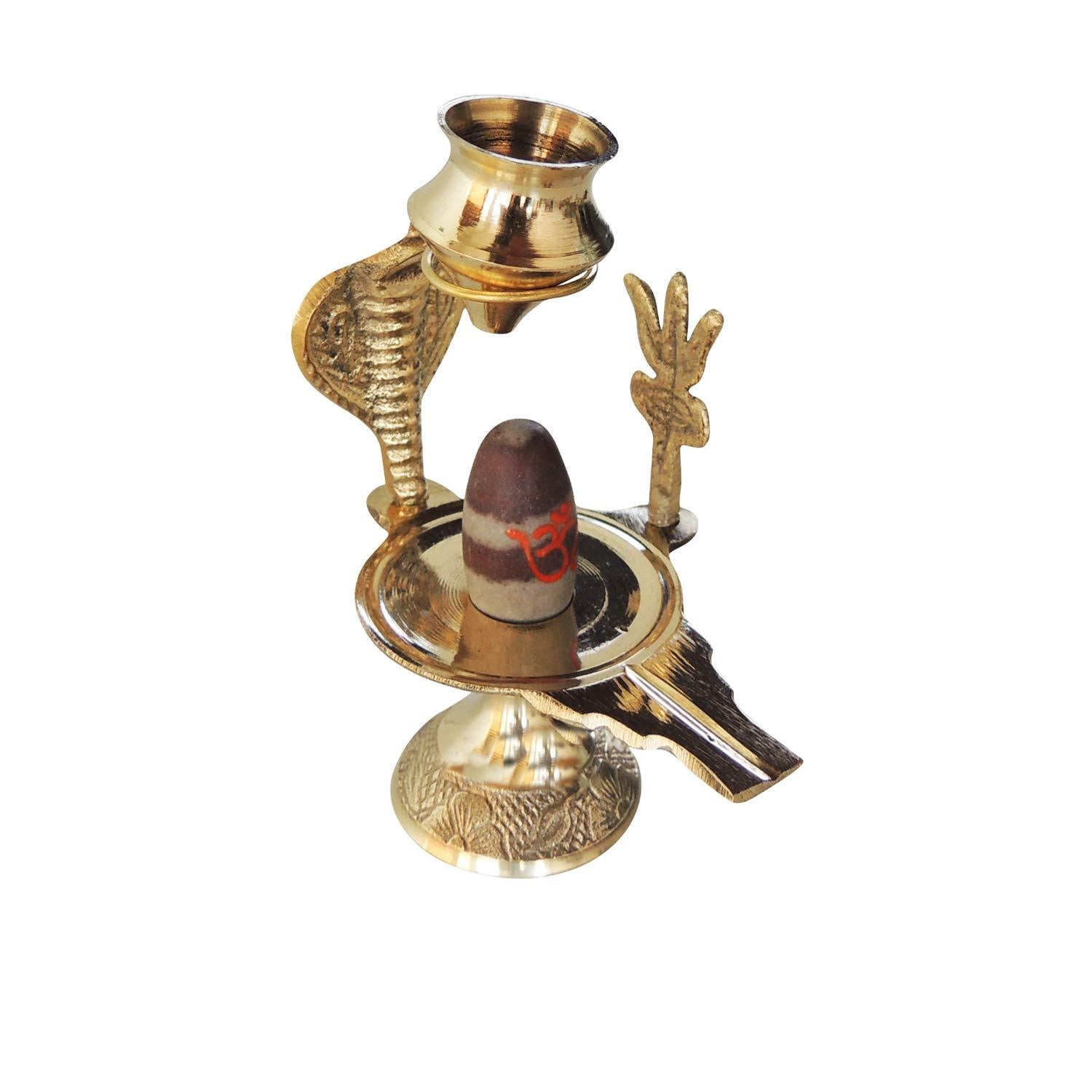 Brass Narmadeshwar Shiva Ling With Natural Stone Pooja & Trishul Tamrapatra