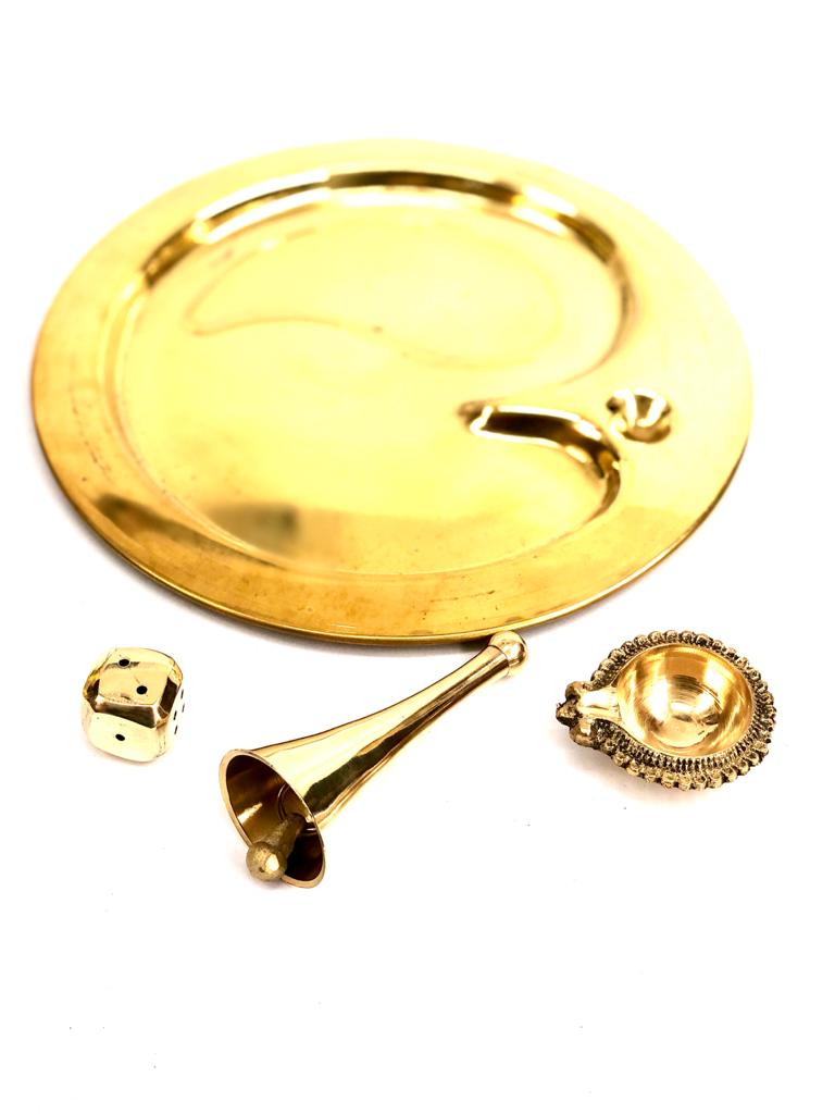 Brass Pooja Thali With Accessories Prayer Temple Divine Impressive Décor Tamrapatra