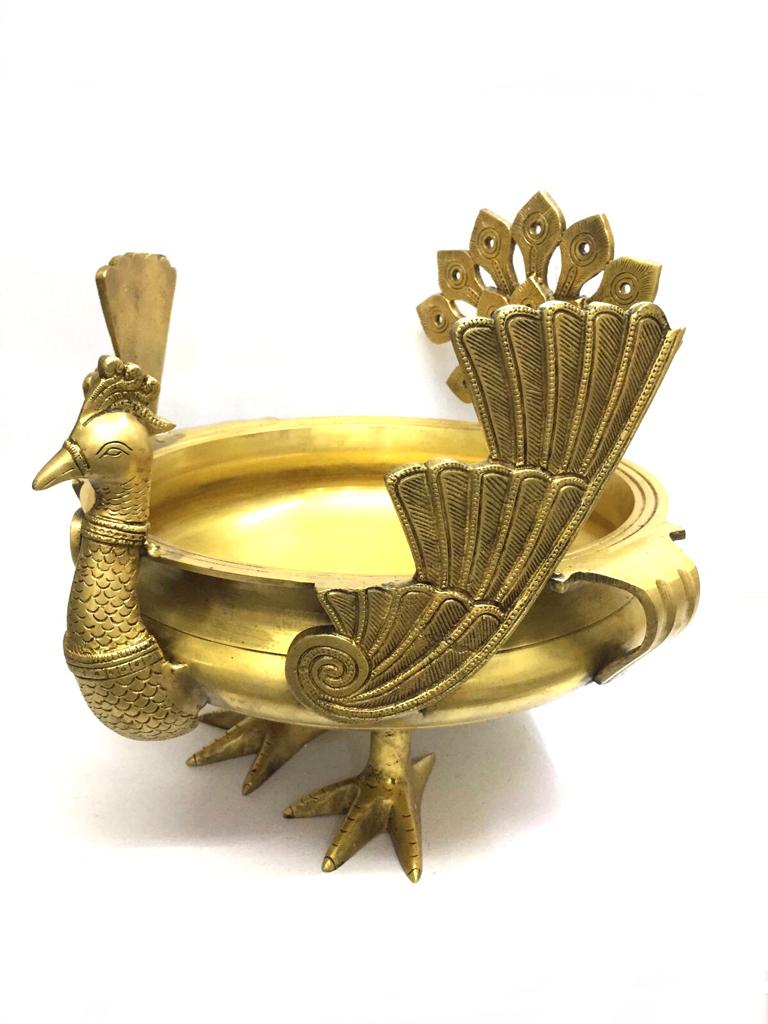 Big Peacock Urli Brass Handcrafted Pots Pooja Temple Home Décor By Tamrapatra
