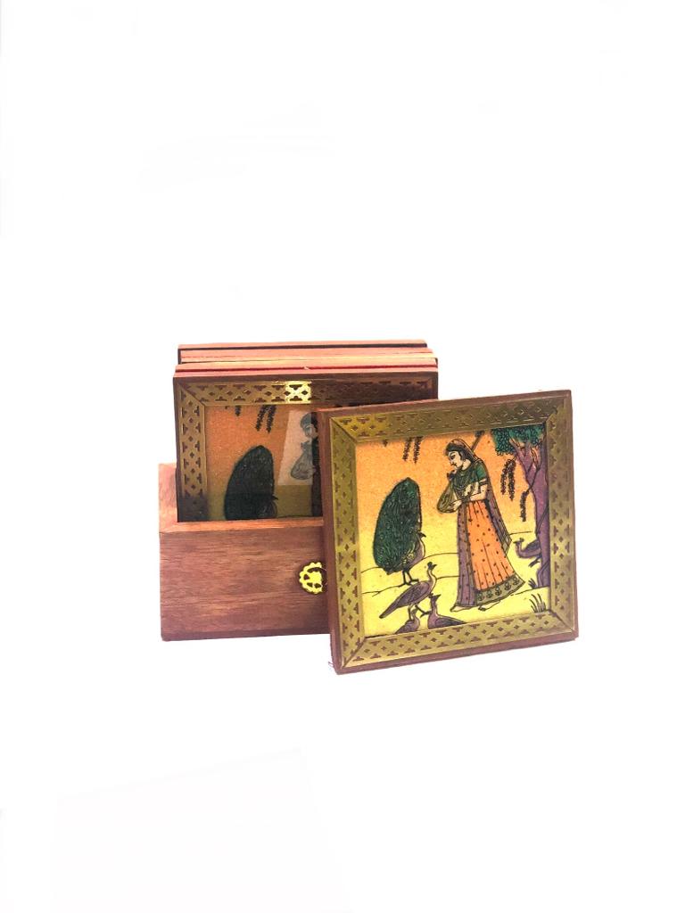 Gemstone Art Creation On Wooden Coasters In Various Designs Tamrapatra