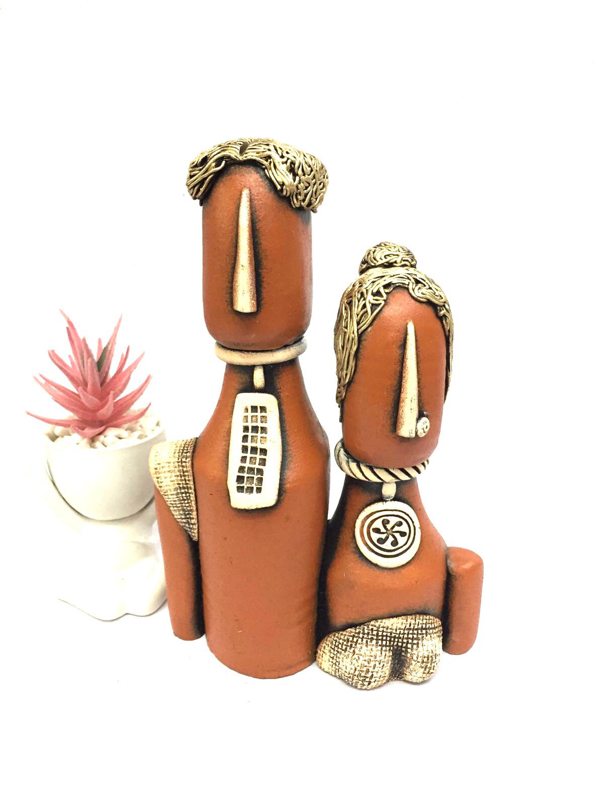 Beautiful Couple Sculpture In Matte Vibrant Colors Terracotta Art From Tamrapatra