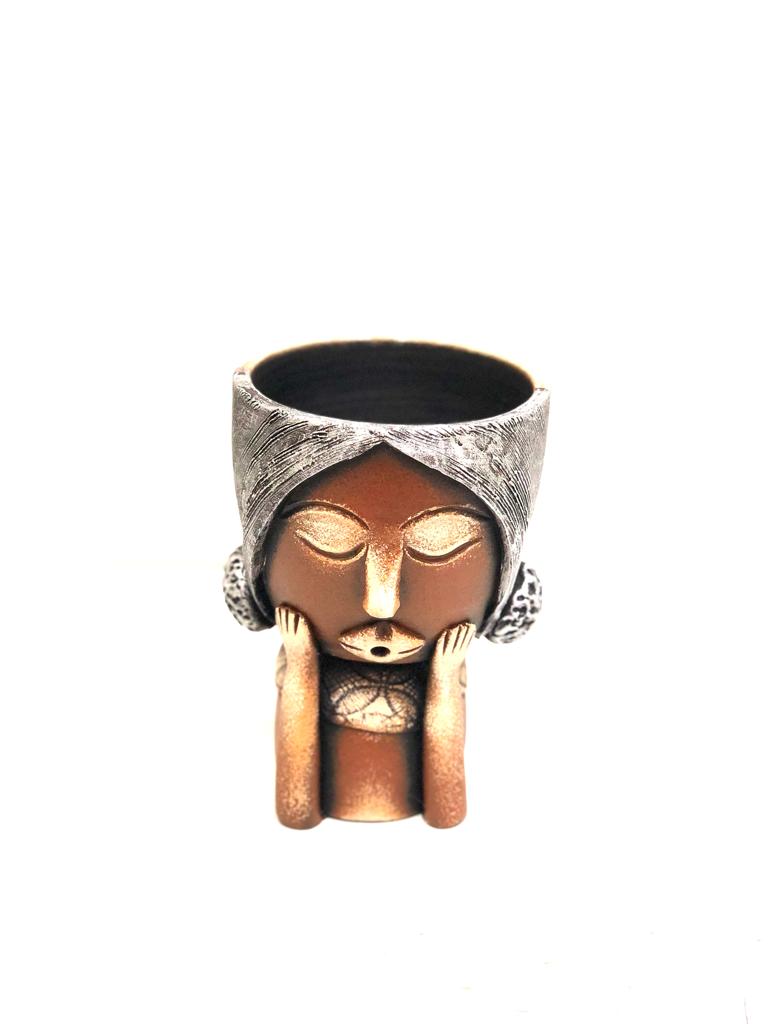 Lady Human Figure Sculpture Adorable Pots Natural Plantation Décor Tamrapatra