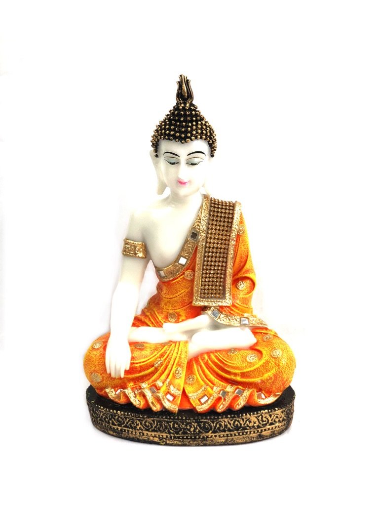 Buddha Showpiece Peaceful Position Resin Handcrafted White From Tamrapatra