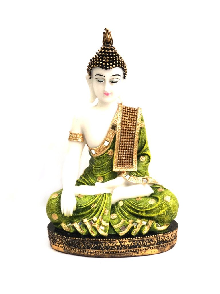 Buddha Showpiece Peaceful Position Resin Handcrafted White From Tamrapatra