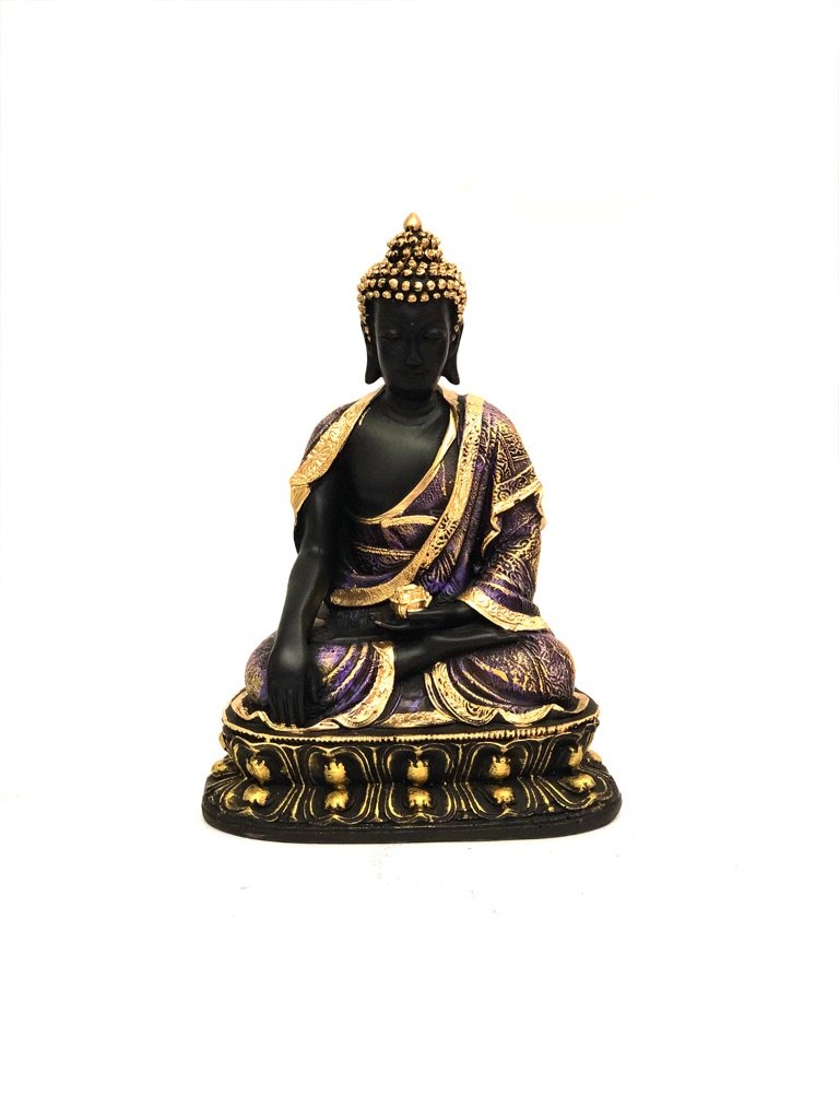 Sitting Buddha With Lotus In Hand In Various Shades Exclusive Art By Tamrapatra