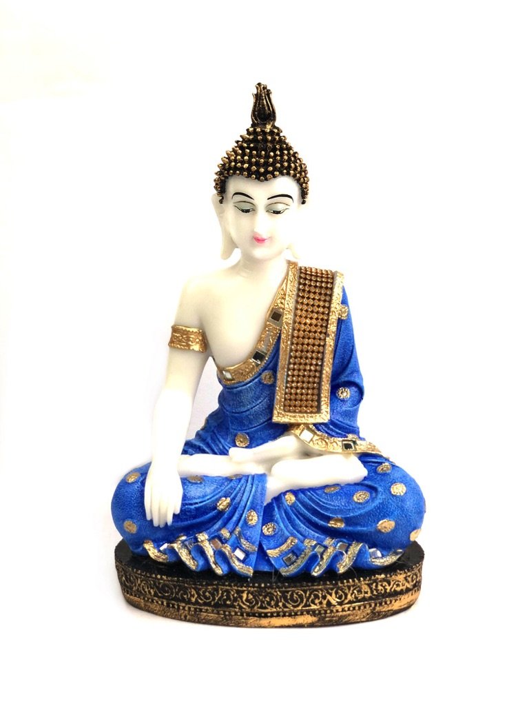 Buddha Showpiece Peaceful Position Resin Handcrafted White From Tamrapatra