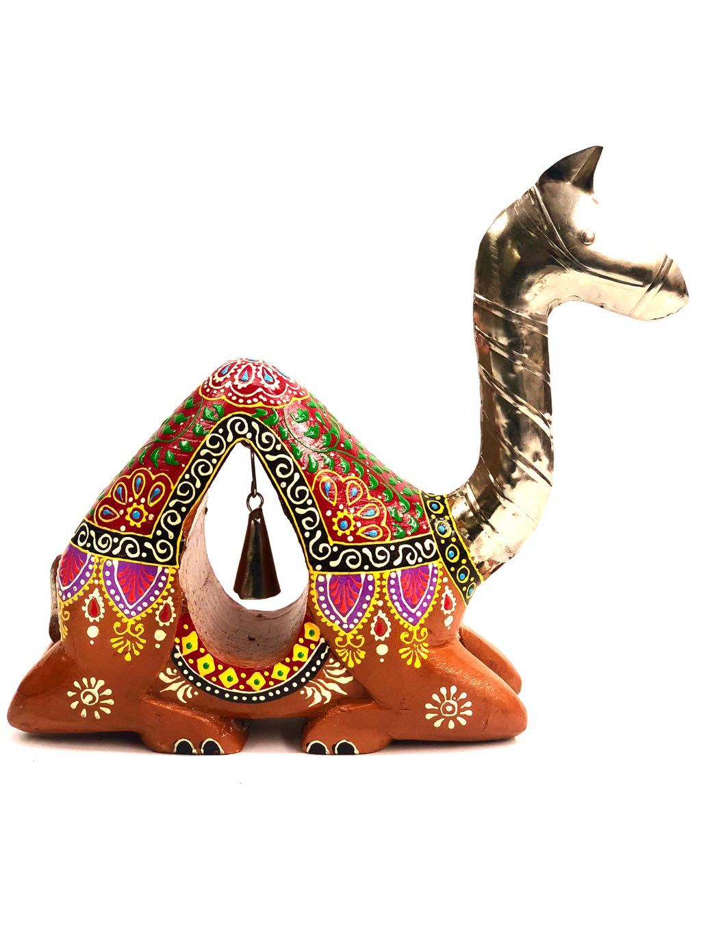 Remarkable Wooden Handmade Camel With Ringing Bell Design Tamrapatra - Tanariri Hastakala