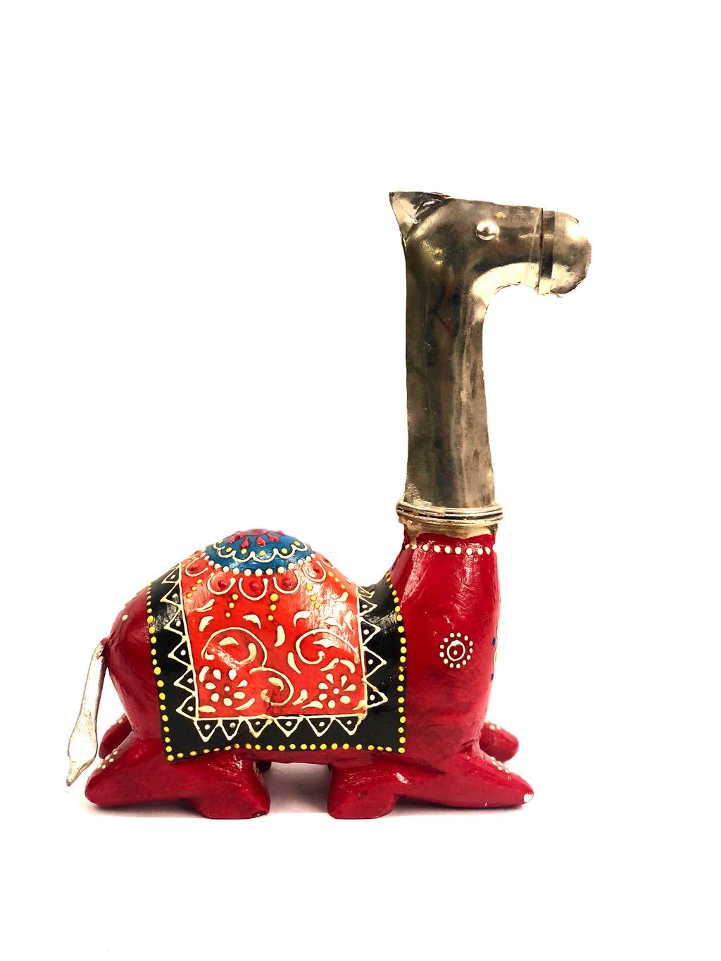 Sitting Camel Wooden Style Painted Attractive Colors Decor Tamrapatra - Tanariri Hastakala