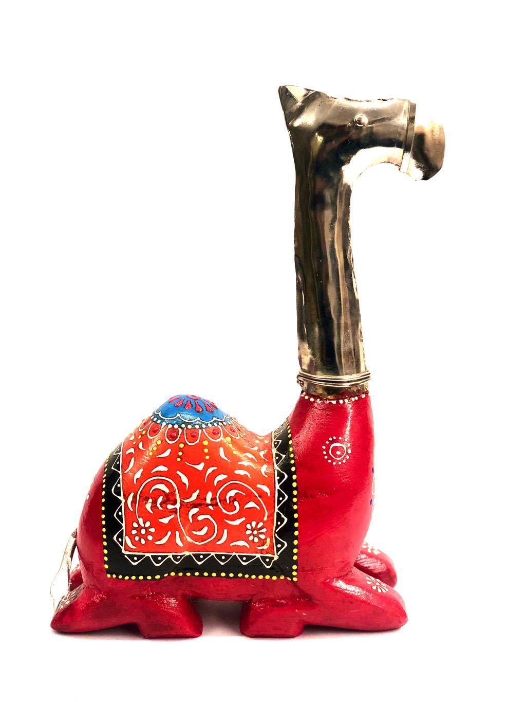 Sitting Camel Wooden Style Painted Attractive Colors Decor Tamrapatra - Tanariri Hastakala
