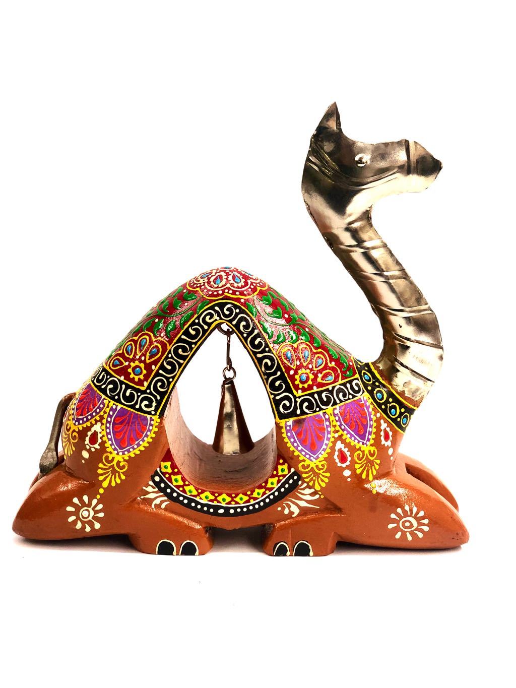 Remarkable Wooden Handmade Camel With Ringing Bell Design Tamrapatra - Tanariri Hastakala