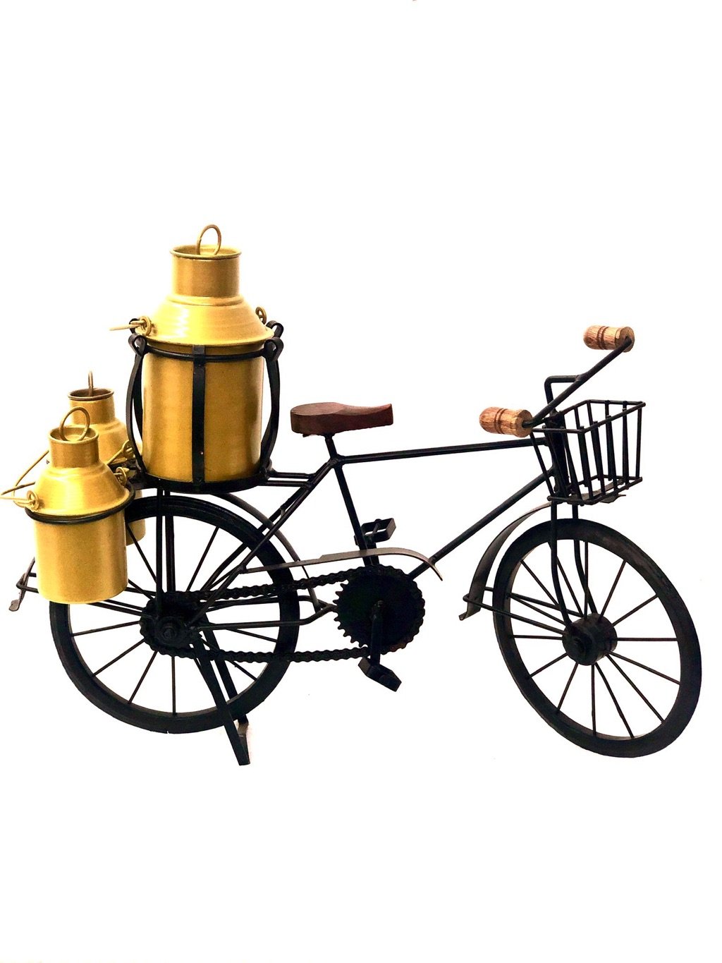 Cycle With Milk Cans Vintage Handicrafts Unique Showpiece Tamrapatra