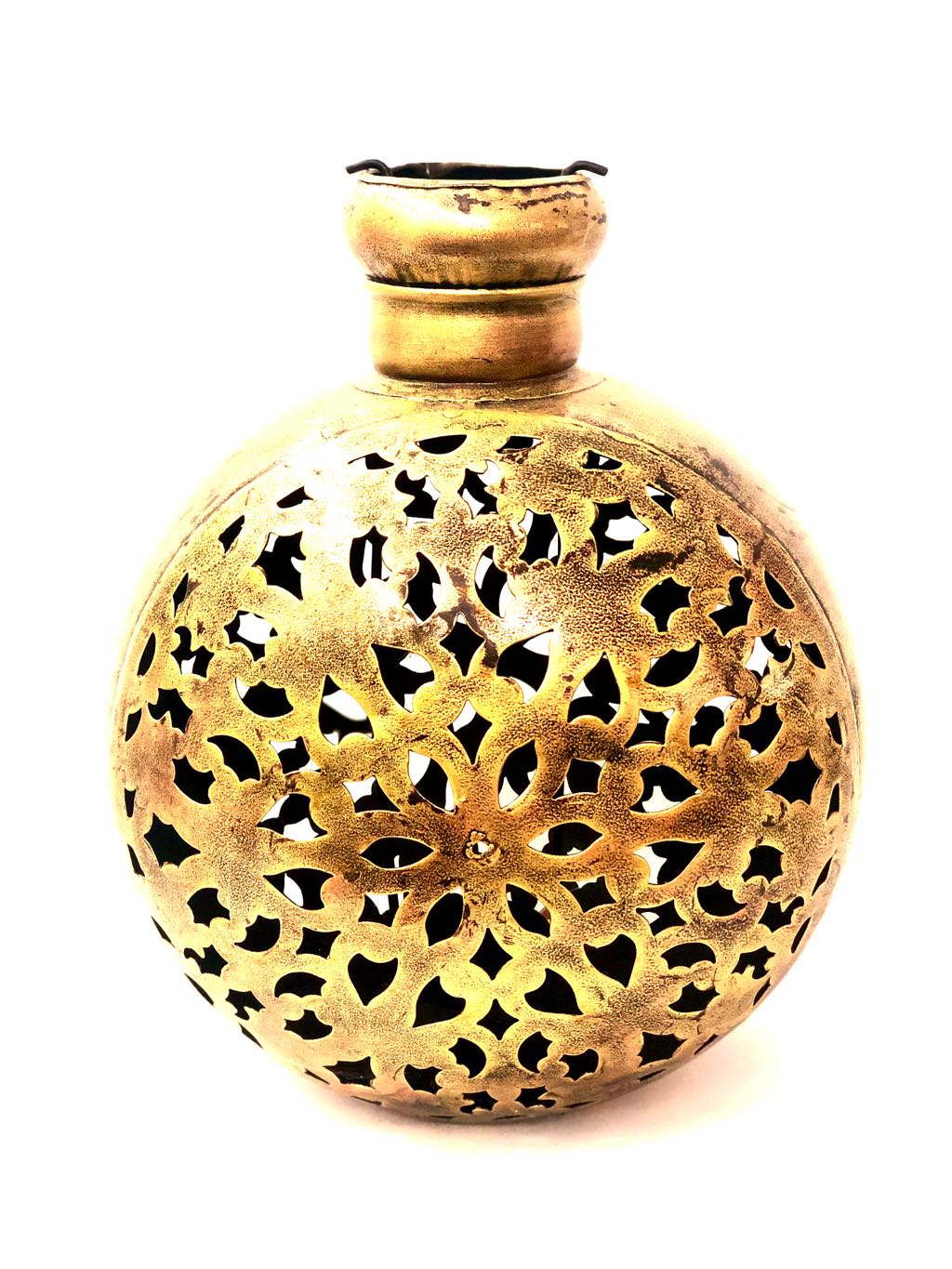 Kudiya Style Tea Light Holder Striking Metal Carved Design Tamrapatra - Tamrapatra