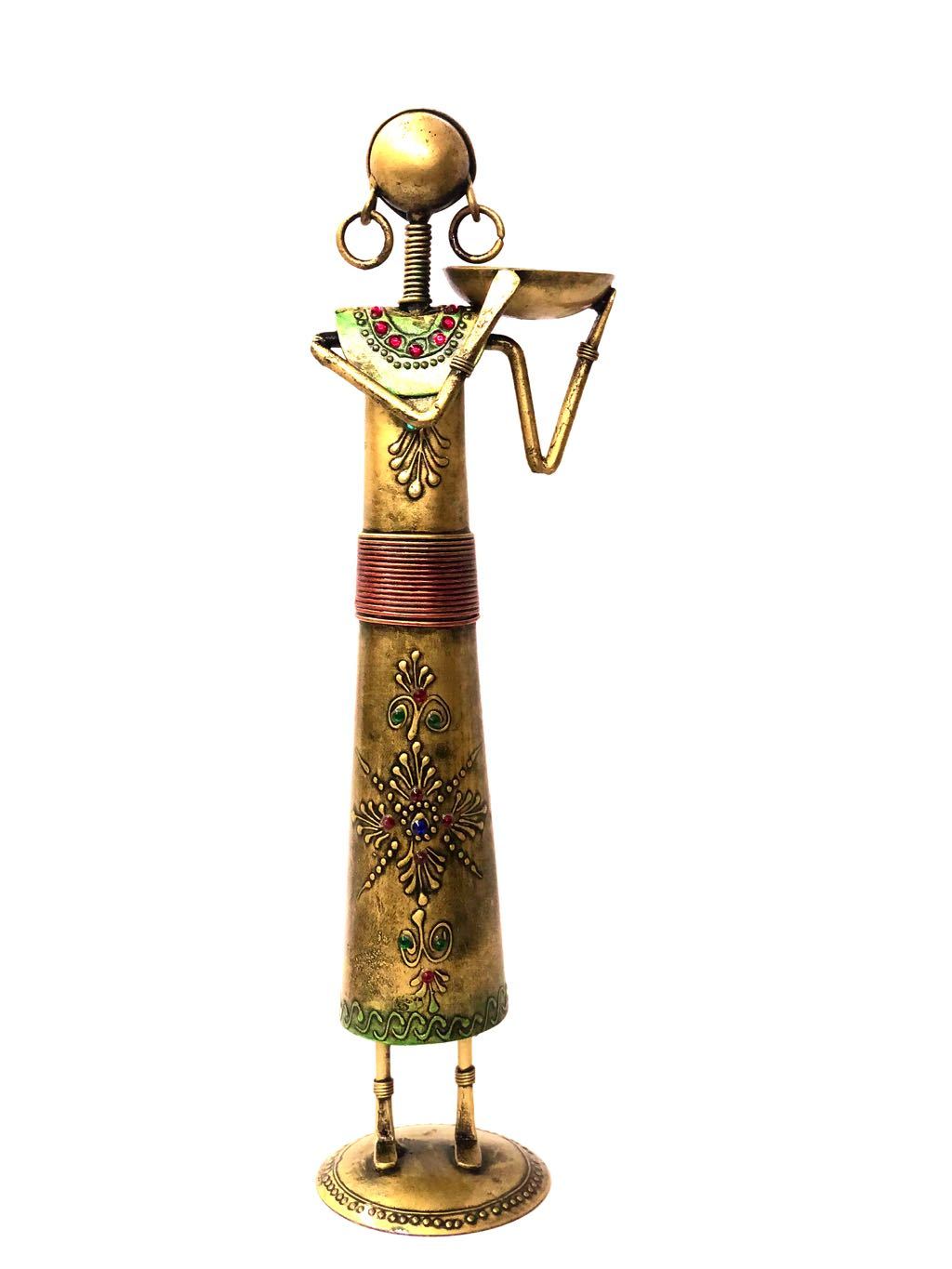 Traditional Figurine Lady Carrying Basket Tea Light Holder Tamrapatra - Tamrapatra