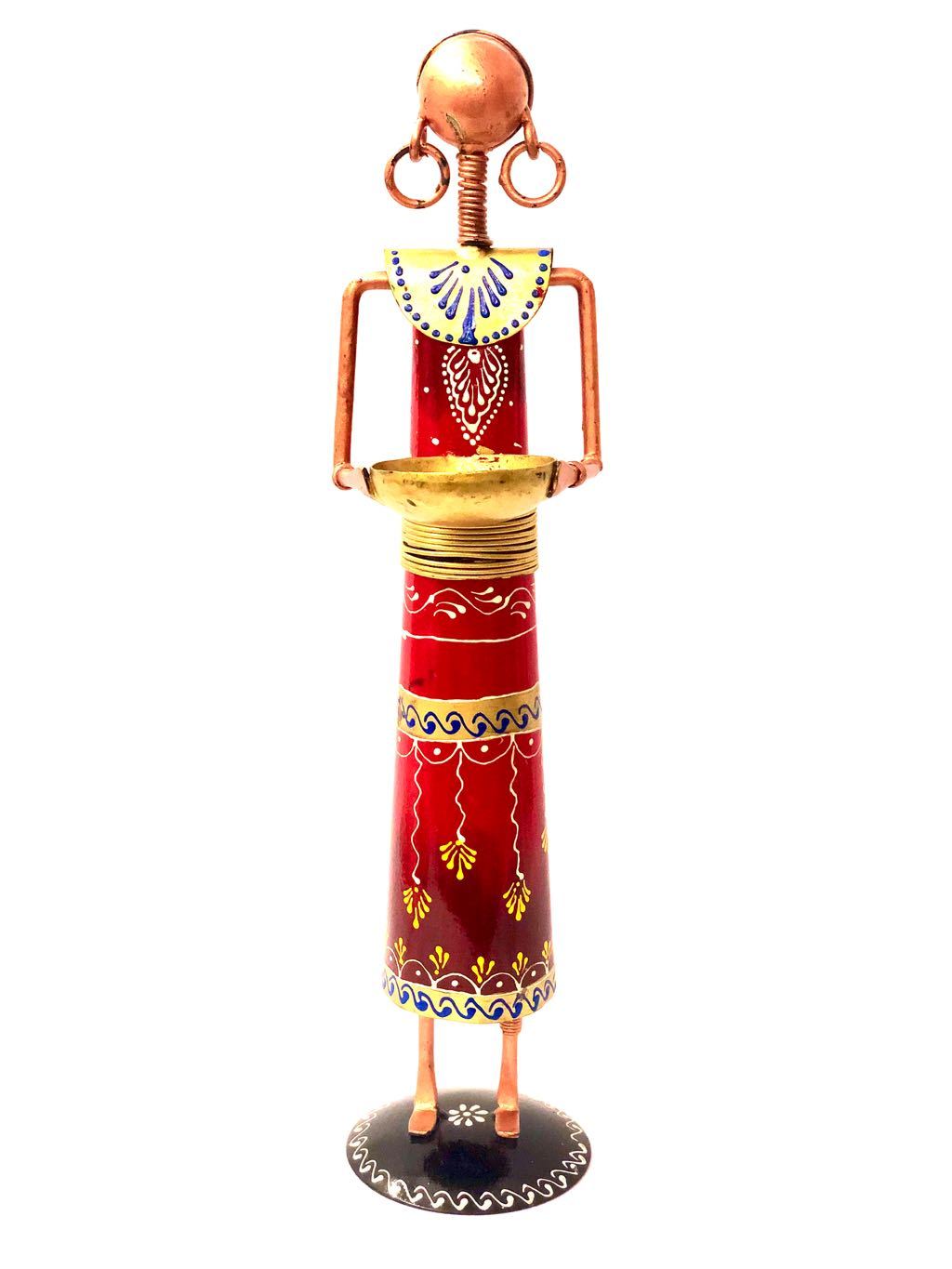Ethnic Candle Holder Figurine Woman With Basket Tea Light Tamrapatra - Tamrapatra
