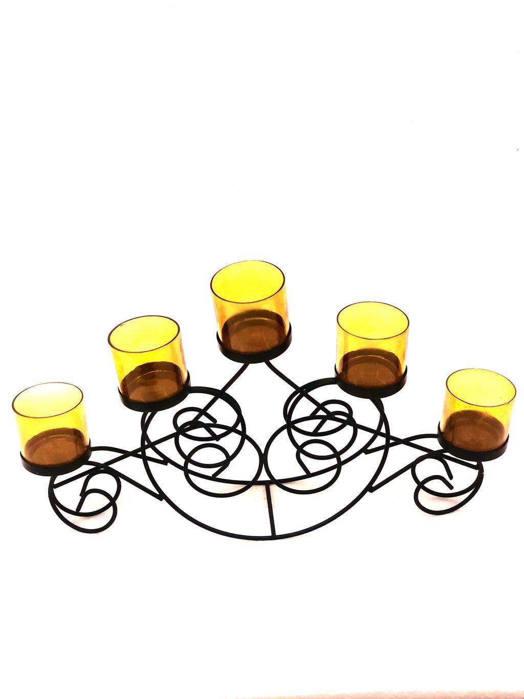 5 Glass Stylish Tea Light Holder Standard Black Multi Glass Tamrapatra - Tamrapatra