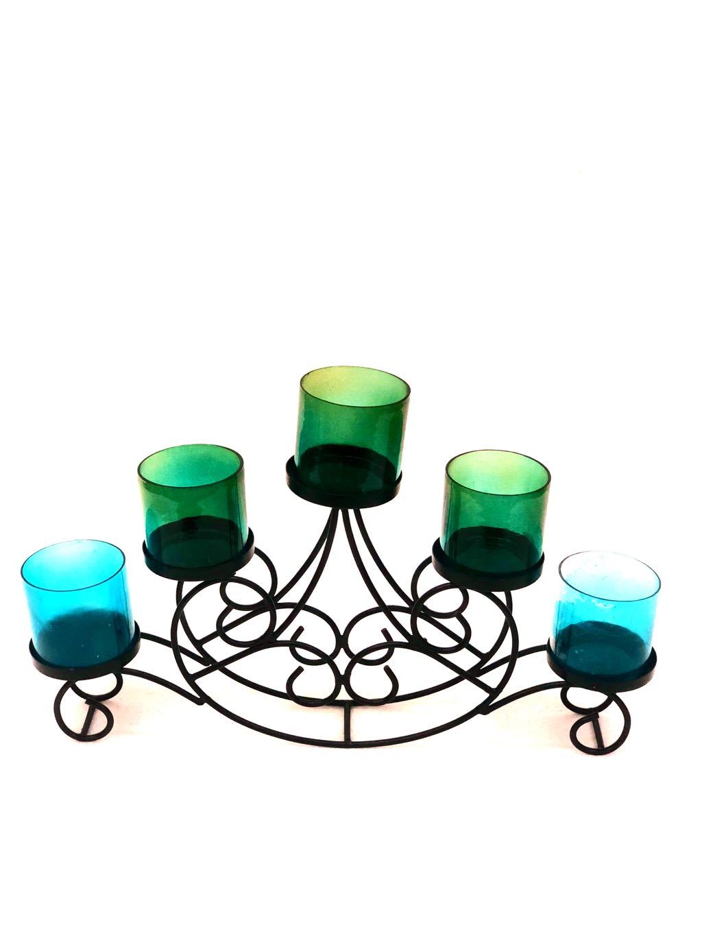 5 Glass Stylish Tea Light Holder Standard Black Multi Glass Tamrapatra - Tamrapatra
