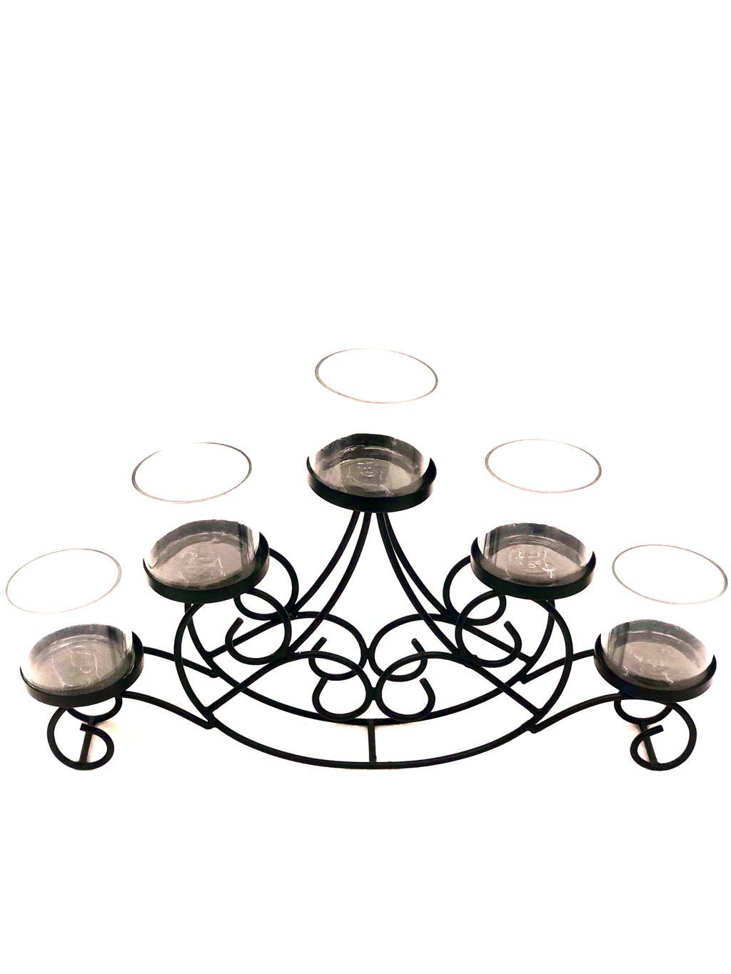 5 Glass Stylish Tea Light Holder Standard Black Multi Glass Tamrapatra - Tamrapatra