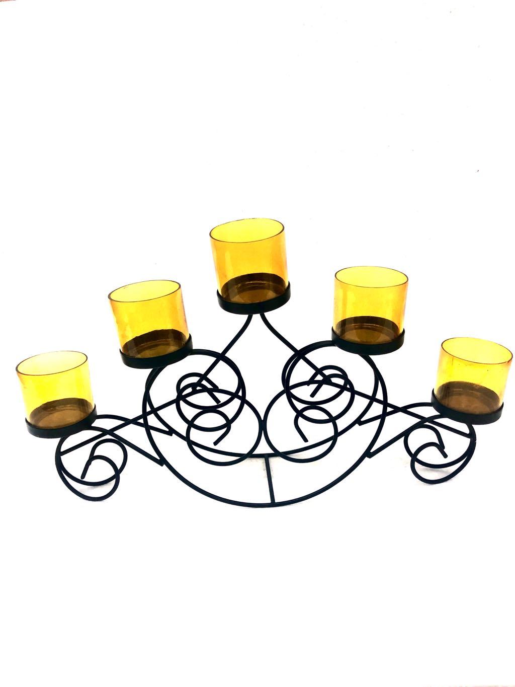 5 Glass Stylish Tea Light Holder Standard Black Multi Glass Tamrapatra - Tamrapatra