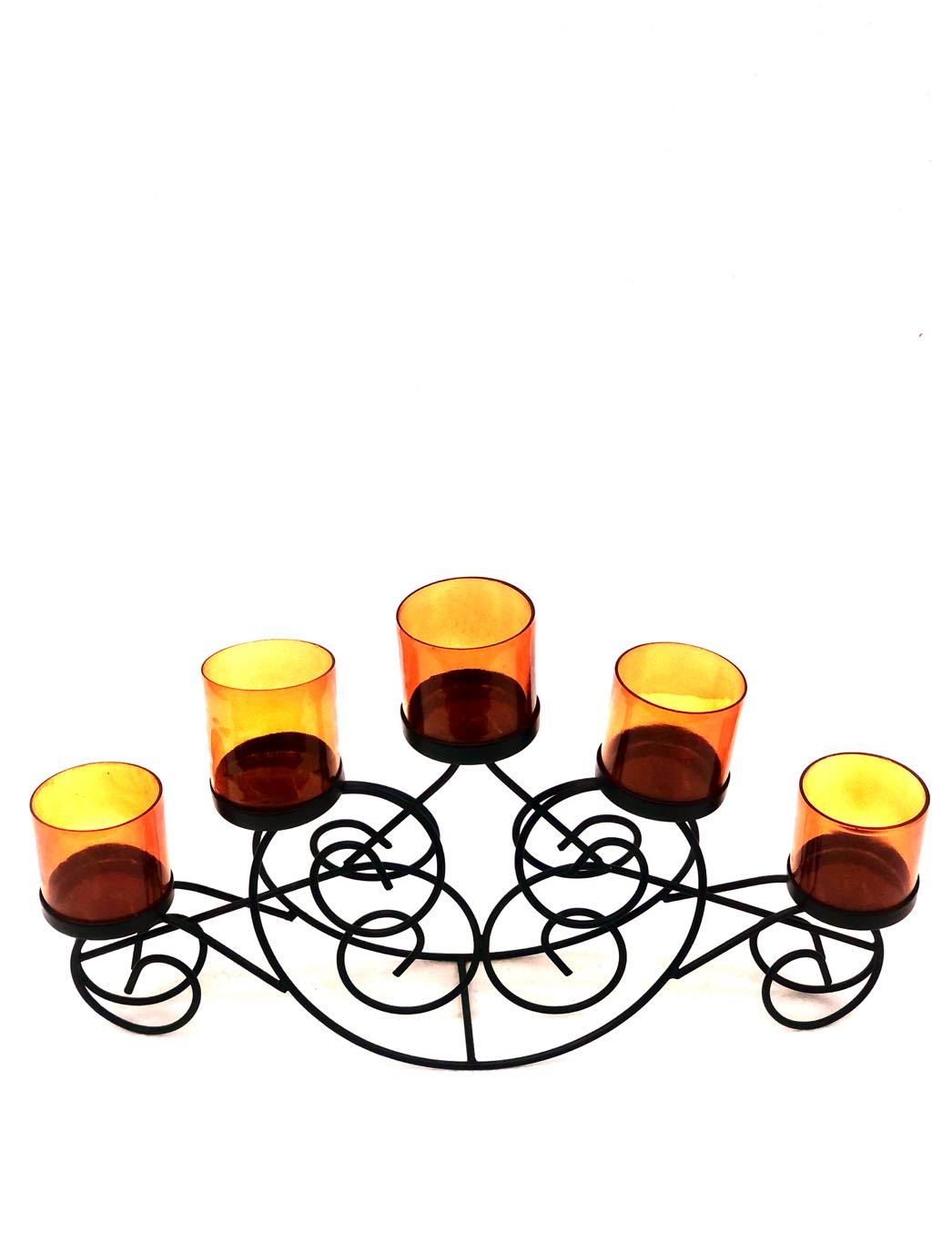 5 Glass Stylish Tea Light Holder Standard Black Multi Glass Tamrapatra - Tamrapatra