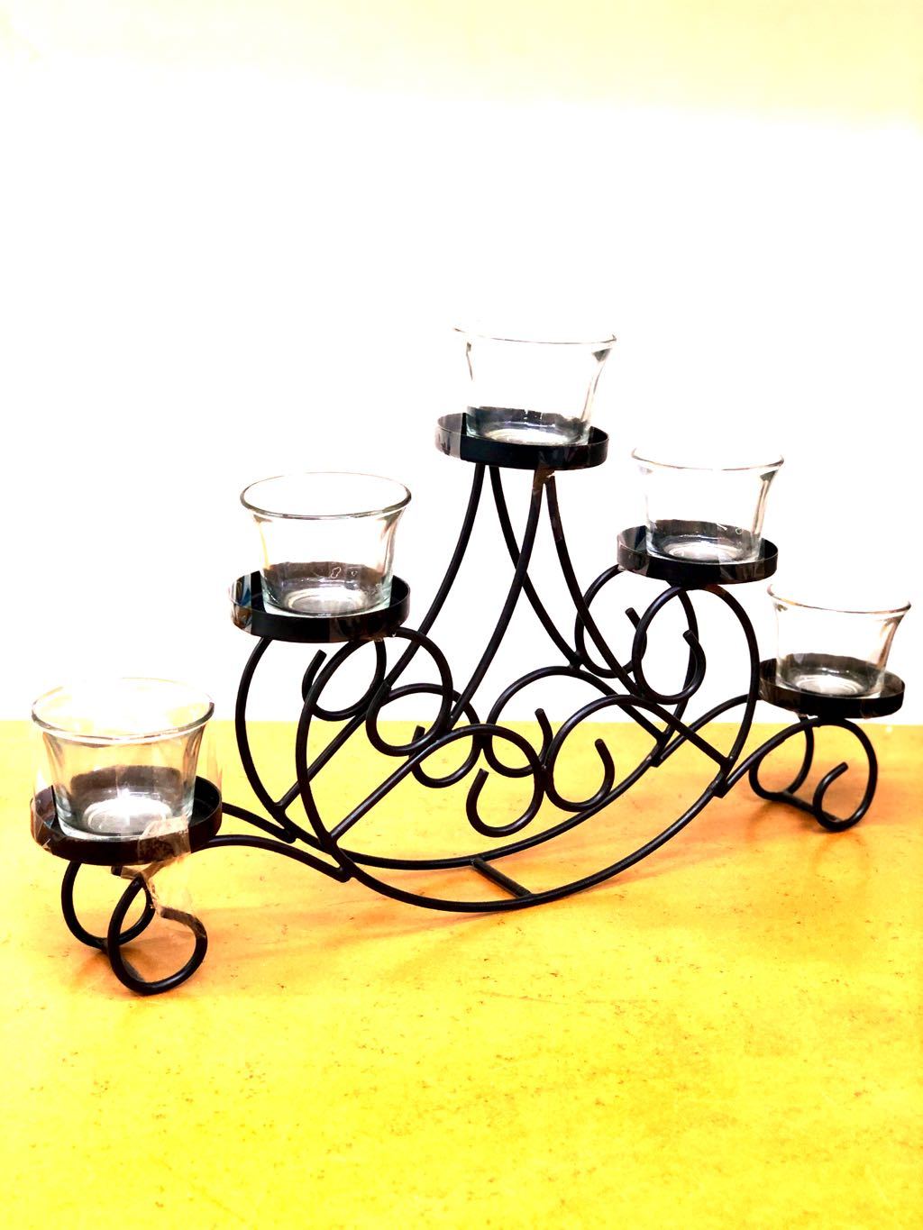 5 Glass Stylish Tea Light Holder Standard Black Multi Glass Tamrapatra - Tamrapatra