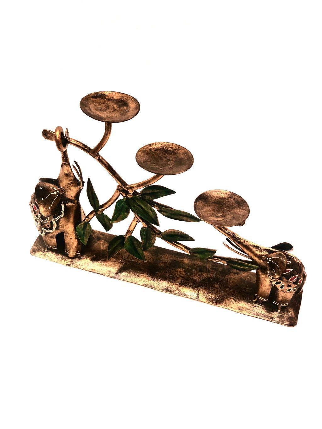 Elephant Exclusive Mother Child Nature Style Tea Light Holder With Glass By Tamrapatra