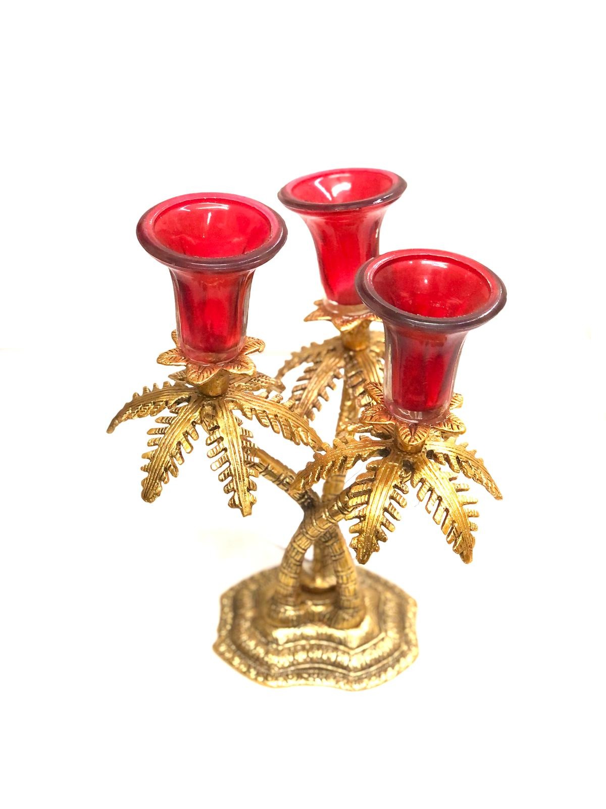 Tree Style Candle Holder With Glass Nature Inspired Metal Art By Tamrapatra