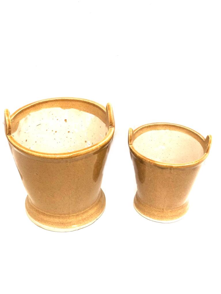 Hanging Bucket Ceramic Flower Pots For Natural Plants Set Of 2 Décor Tamrapatra