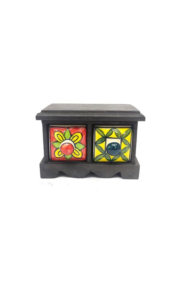 2 Drawer Black Designer Handmade Storage Box Display Multipurpose Tamrapatra