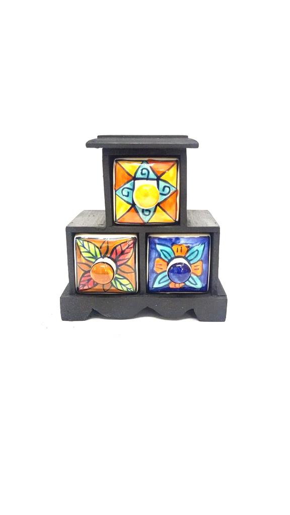 Elegant Black Ceramic 3 Drawers Wooden Contemporary Finish By Tamrapatra