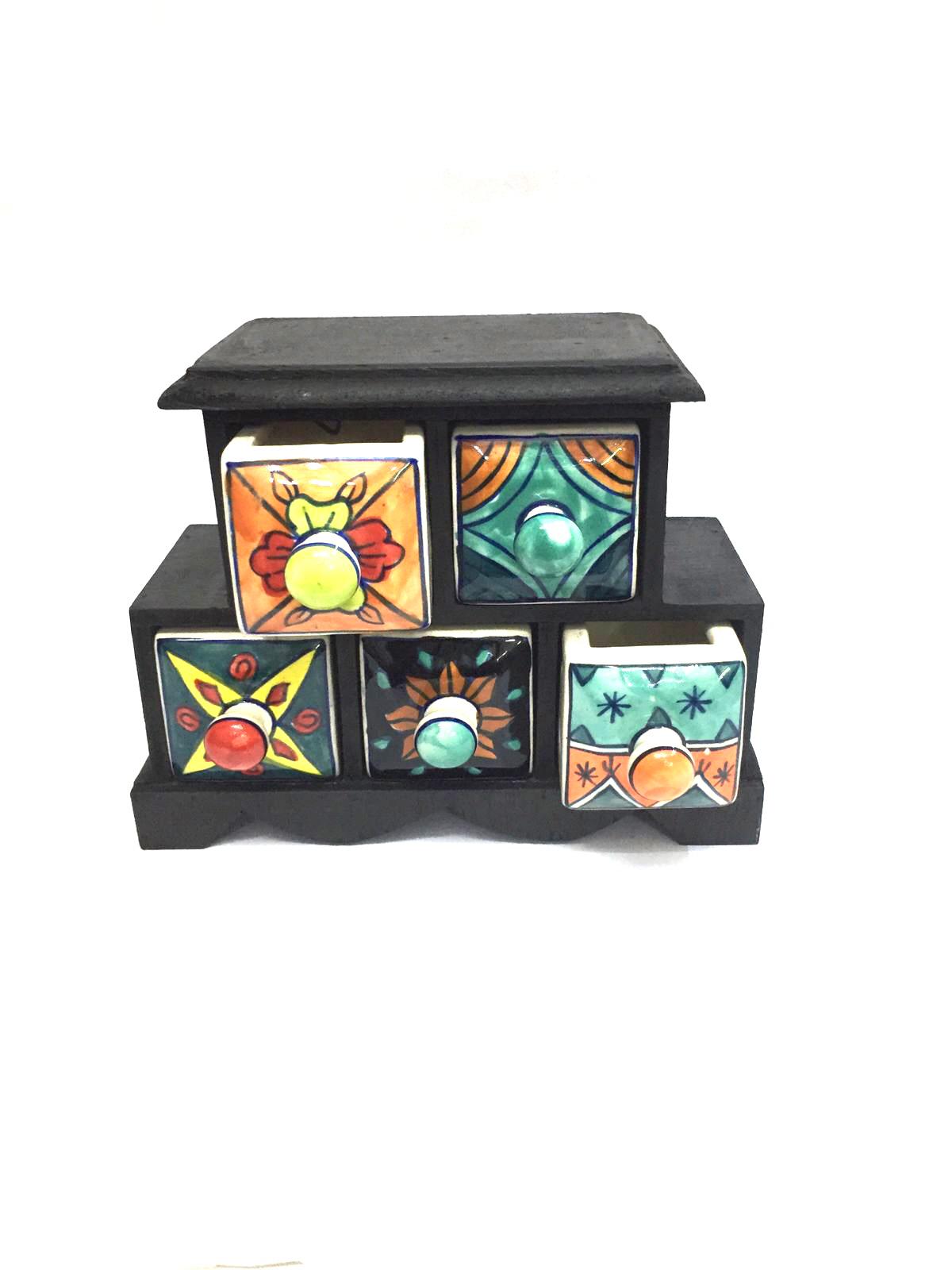 5 Ceramic Drawer Design & Manufactured In India Wooden Box Tamrapatra