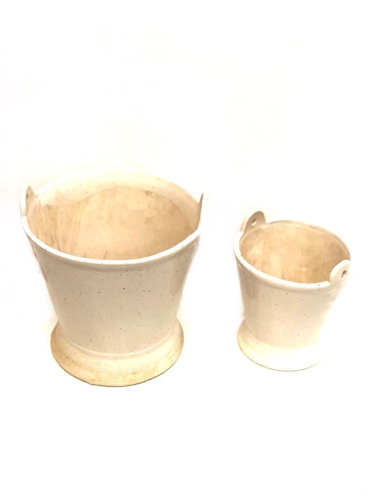 Hanging Bucket Ceramic Flower Pots For Natural Plants Set Of 2 Décor Tamrapatra