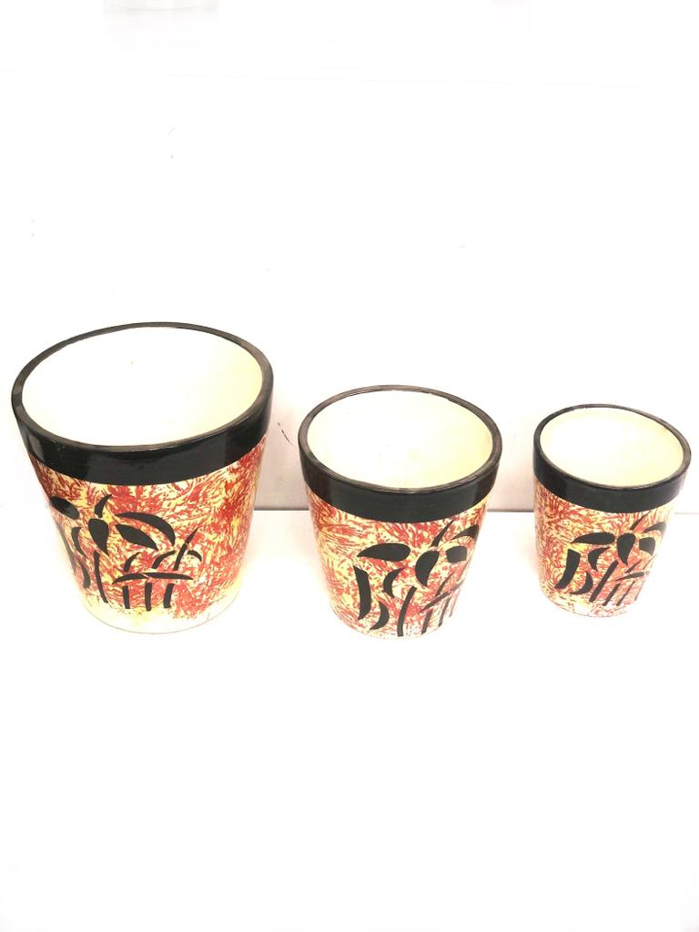 Ceramic Pots Bucket Set Of 3 For Natural Plants Outdoor Decoration Tamrapatra
