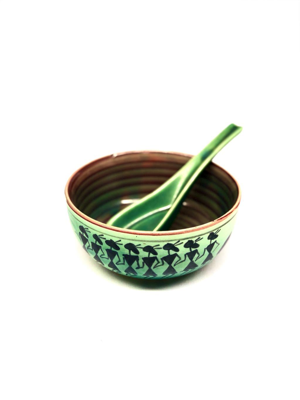 Designer Soup Bowl With Spoon Made Of Ceramic Dinning Utility Tamrapatra