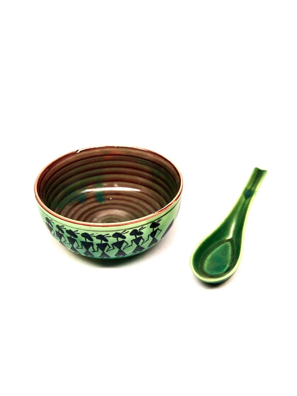 Designer Soup Bowl With Spoon Made Of Ceramic Dinning Utility Tamrapatra