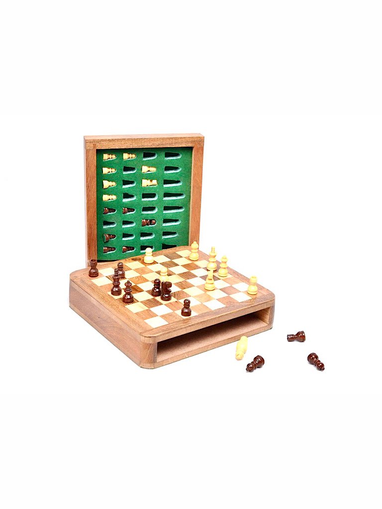 Travel Chess Wooden Carved Pieces Handcrafted Games By Tamrapatra