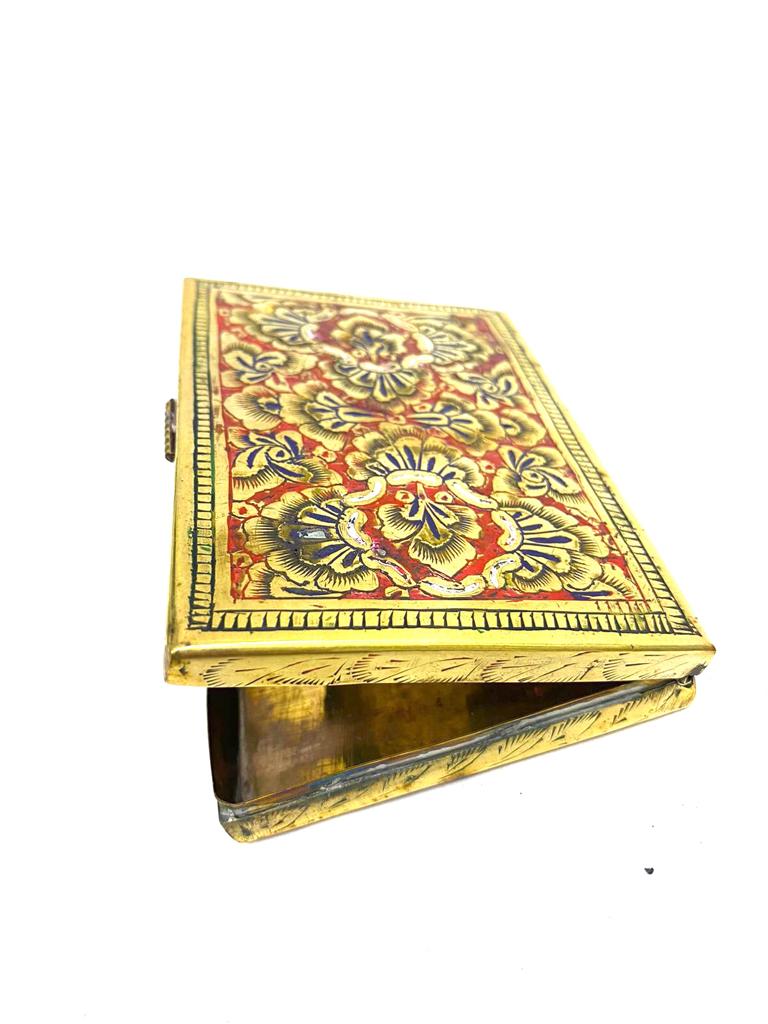 Brass Cigarette Case Fancy Storage Creations Stylish Inlay Floral Art By Tamrapatra