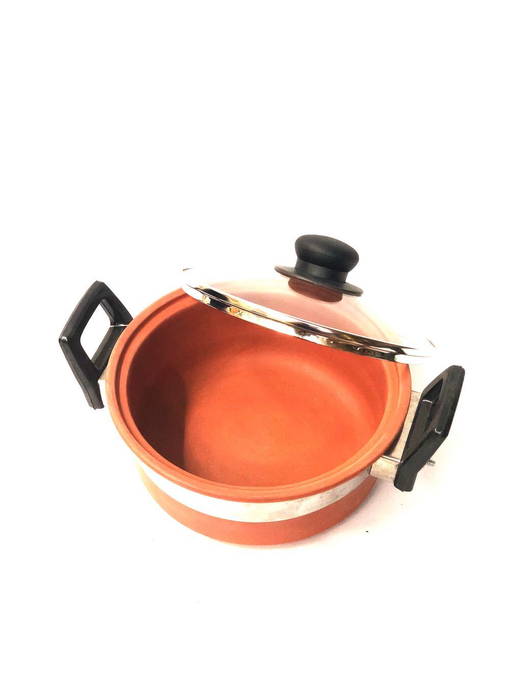 Flat Base Kadai With Quality Glass Lid & Handle Cooking Pot Tamrapatra - Tamrapatra