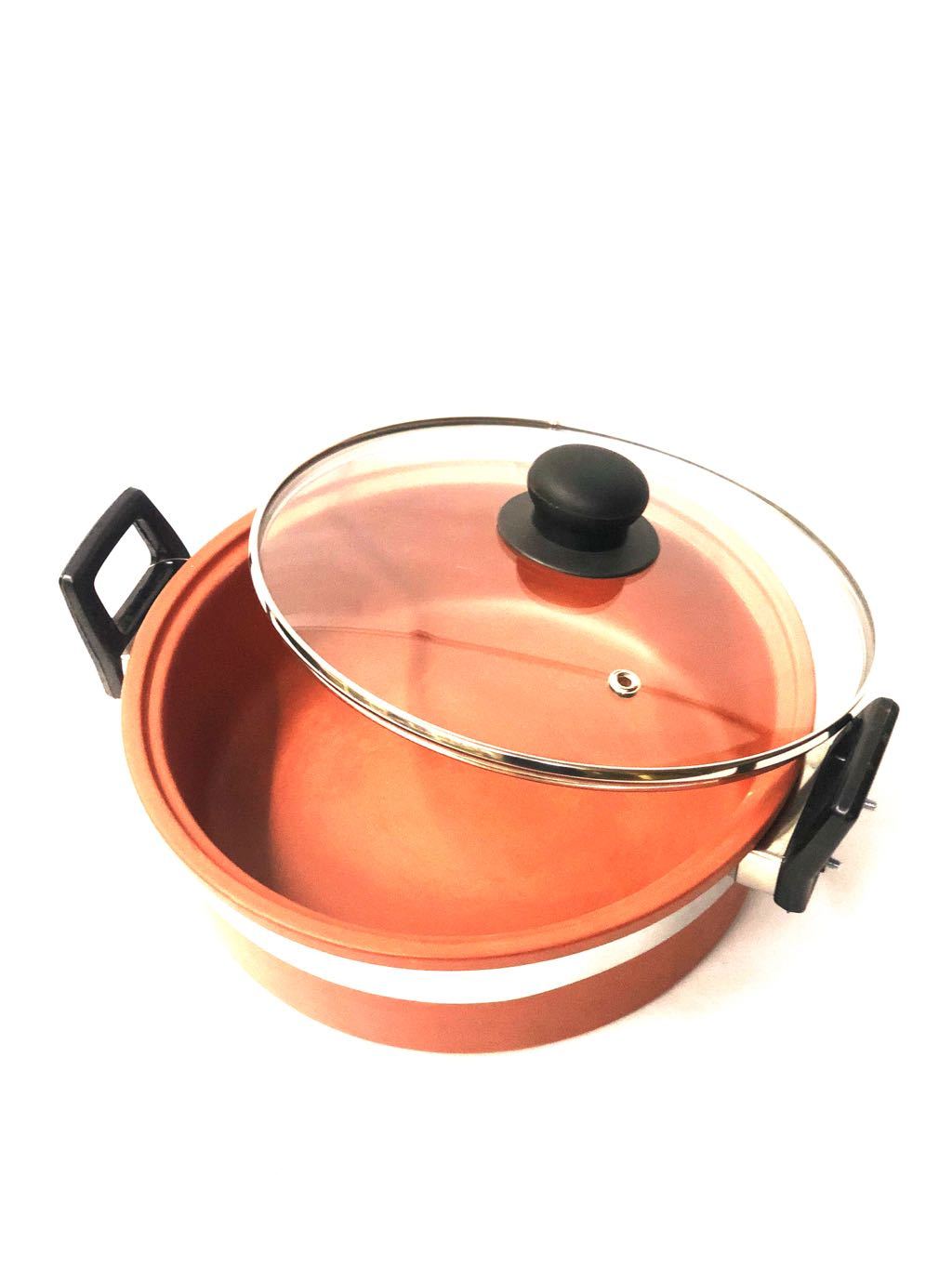 Flat Base Kadai With Quality Glass Lid & Handle Cooking Pot Tamrapatra - Tamrapatra