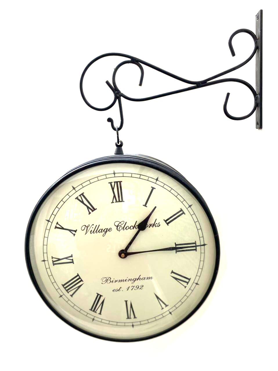 Classic Vintage Designed Hanging Clock On Both Sides 12 Inches Tamrapatra