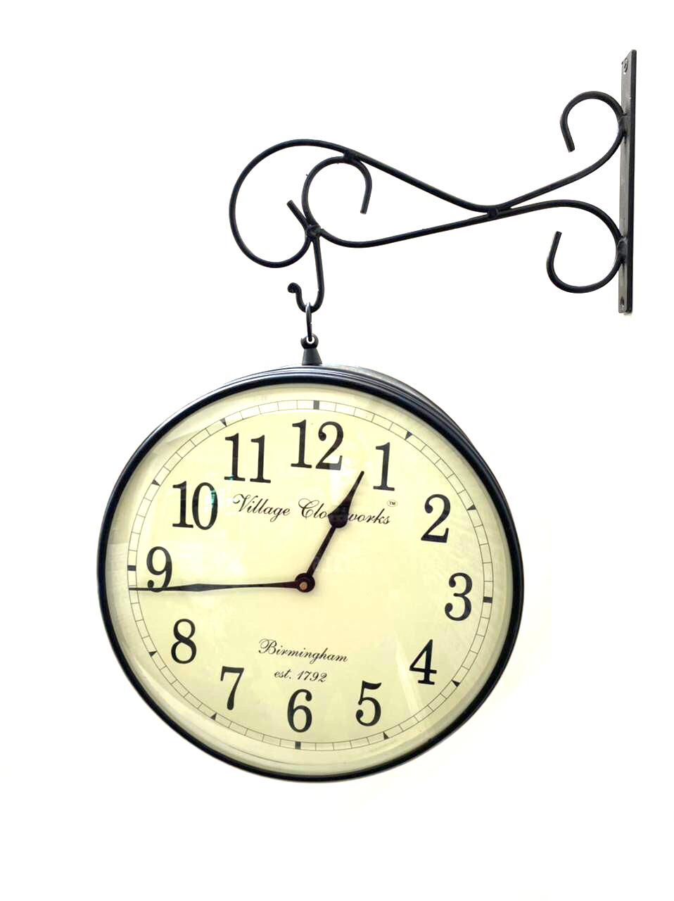 Classic Vintage Designed Hanging Clock On Both Sides 12 Inches Tamrapatra