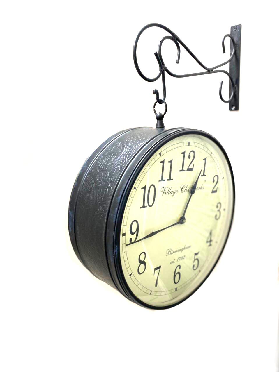 Classic Vintage Designed Hanging Clock On Both Sides 12 Inches Tamrapatra