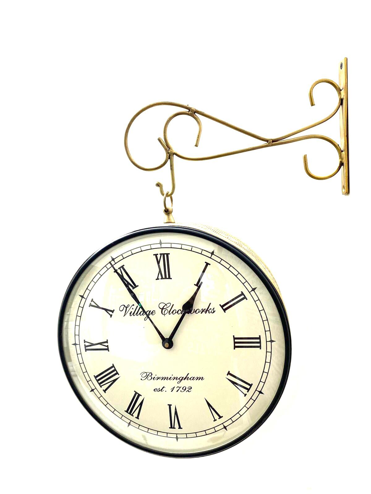 Classic Vintage Designed Hanging Clock On Both Sides 12 Inches Tamrapatra