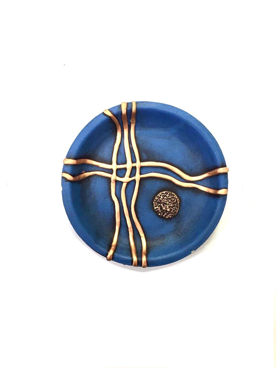 Cobalt Blue Circular Designs Hanging Wall Décor Plates Set Of 5 Tamrapatra