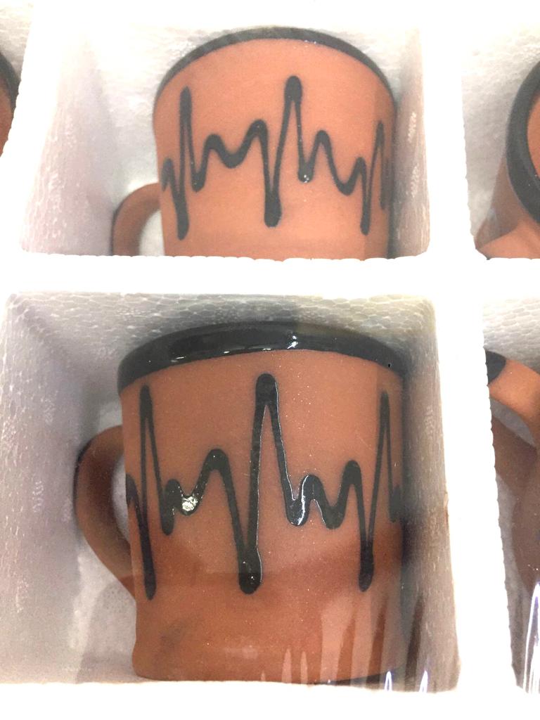 Cone Shaped Cup Set Of 6 Earthen Plain & Glazed Mugs Handmade Tamrapatra