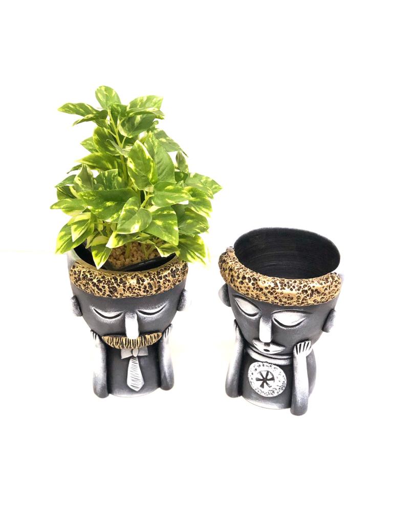 Lady Human Figure Sculpture Adorable Pots Natural Plantation Décor Tamrapatra