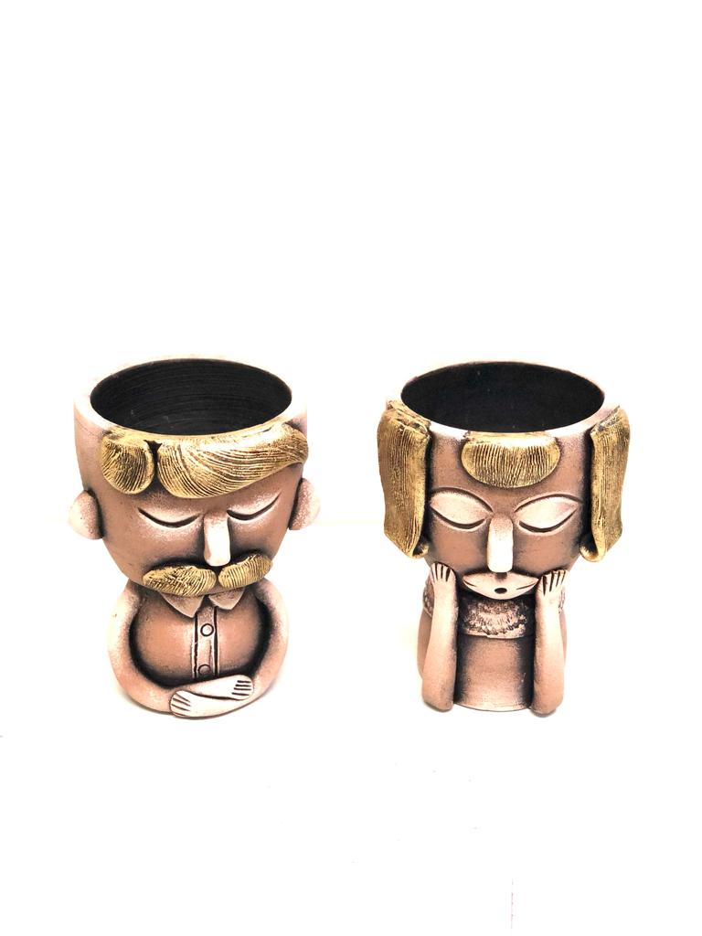 Lady Human Figure Sculpture Adorable Pots Natural Plantation Décor Tamrapatra