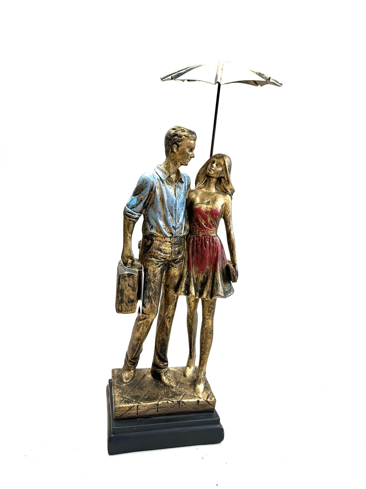 Lovely Couple Man With Briefcase Holding Umbrella Showpiece By Tamrapatra