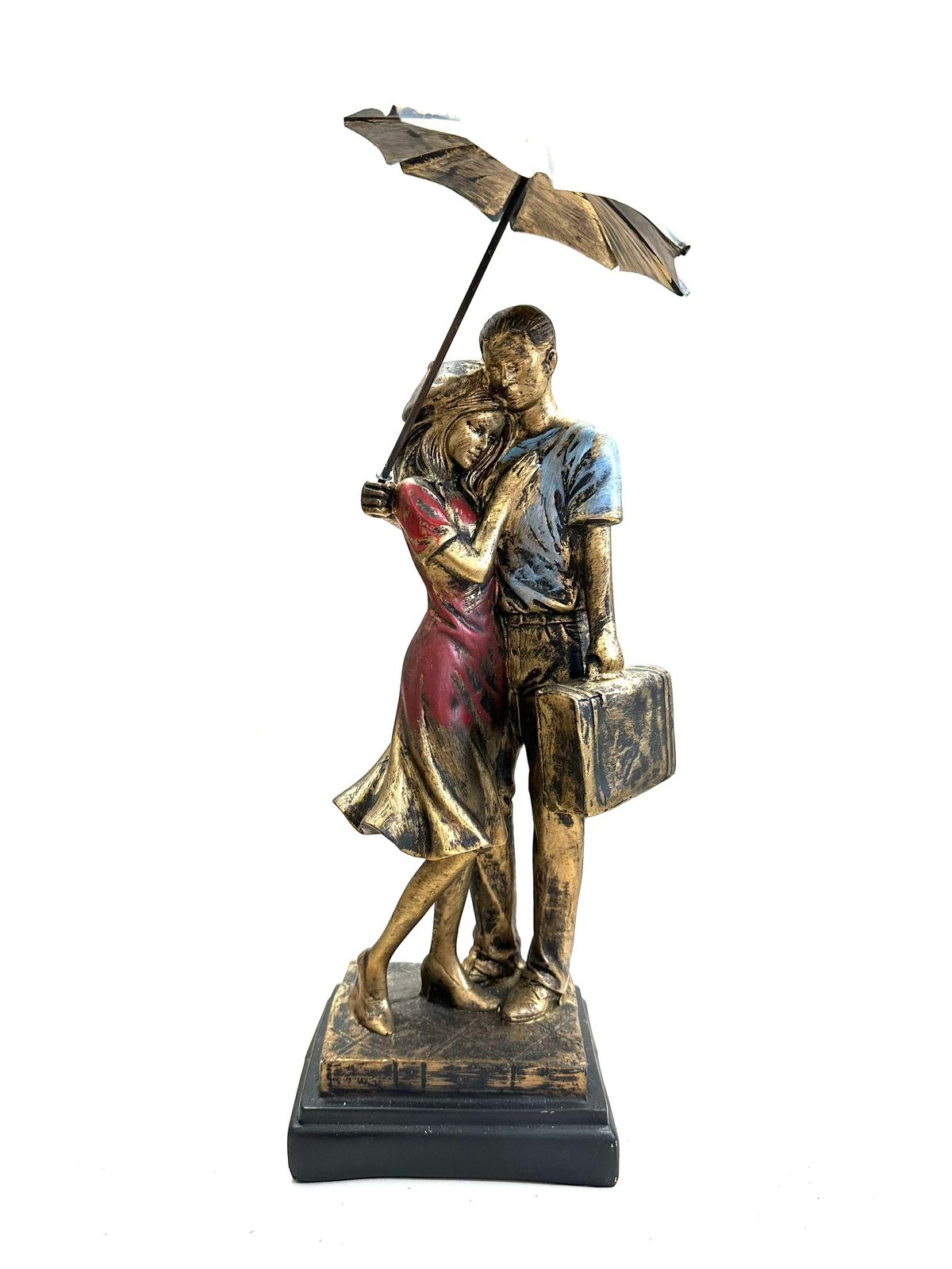 Lovely Couple Man With Briefcase Holding Umbrella Showpiece By Tamrapatra