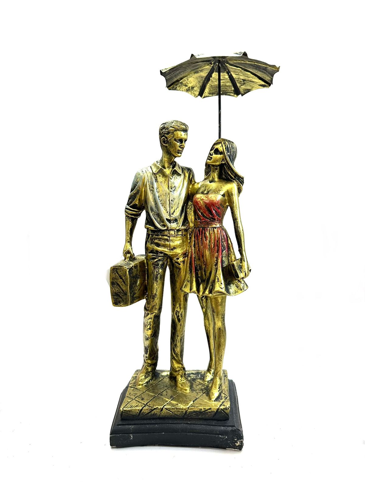 Lovely Couple Man With Briefcase Holding Umbrella Showpiece By Tamrapatra